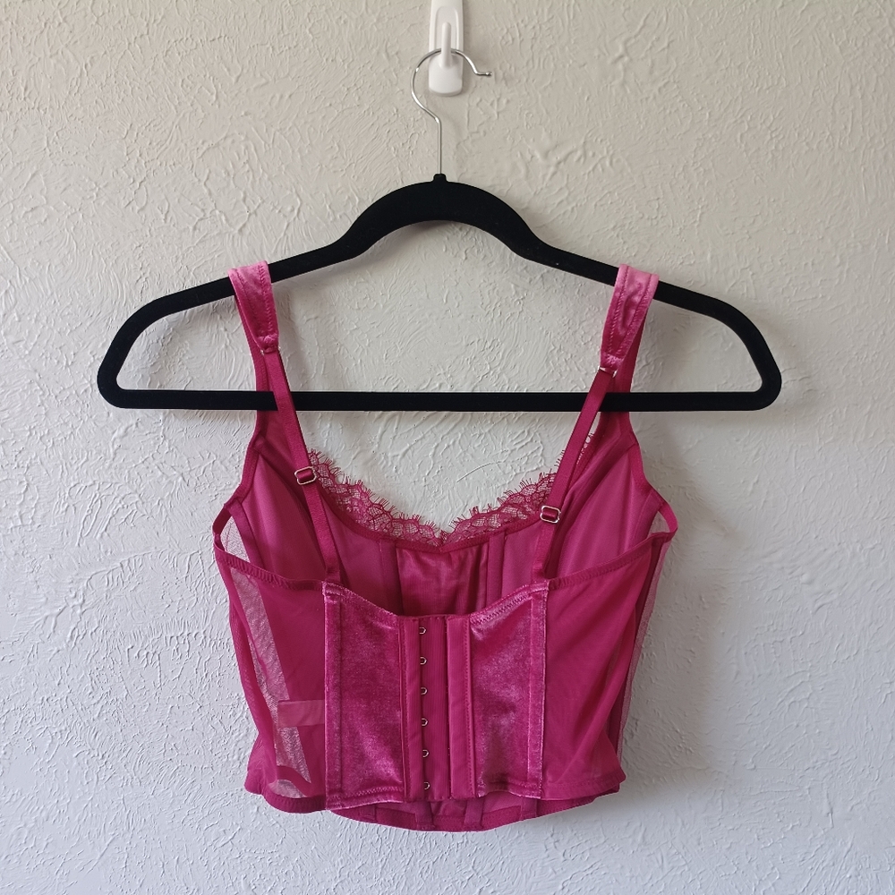 Victoria's Secret Dream Angel Unlined Lace Up Fuchsia Velvet Corset - Picture 2 of 8